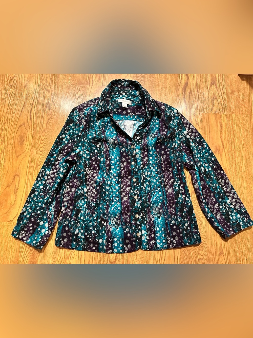 Christopher & banks Teal & Purple Printed Button-Up Blouse